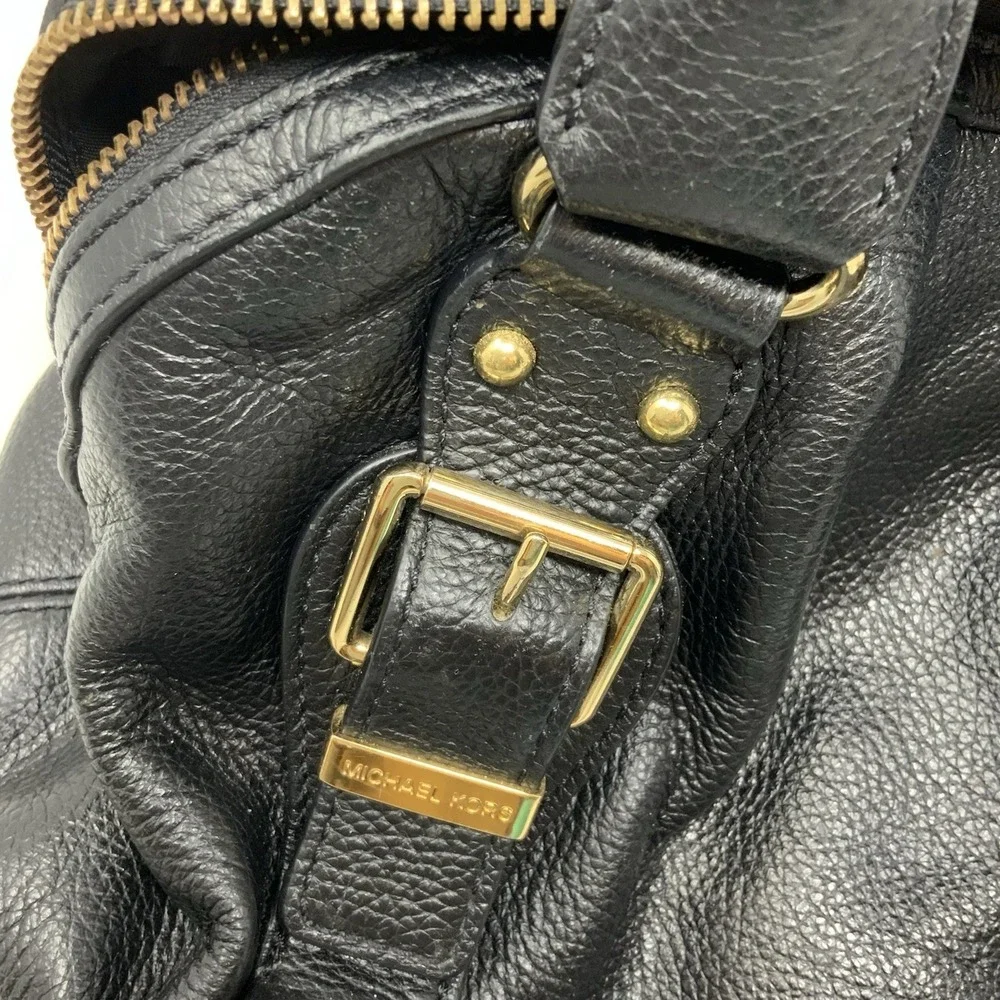Michael Kors Satchel Black Pebbled Leather Gold Hardware Handbag Medium Boho